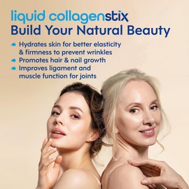 Liquid Collagen Stix - Hydrolyzed Liquid Collagen Peptides for Women & Men - Grass-Fed Bovine Protein Supplement for Hair Growth, Skin and Nails (Pack of 14, Lemon)