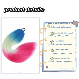 26inch Braiding Hair Ponytail Extensions With Tinsel Ombre DIY Jumbo Braids Hair Extensions for Braiding Mermaid Pony Tail Synthetic hair Pieces for women Girls Cosplay 100g