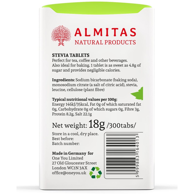 Stevia Tablets Sweetener (300 tabs), Made in Germany, For Coffee