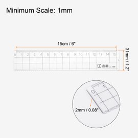 sourcing map 2pcs Straight Plastic Ruler 15cm Metric Plastic Clear Measuring Tool Checkered Design with Wavy Line for Classroom Home Office, Transparent