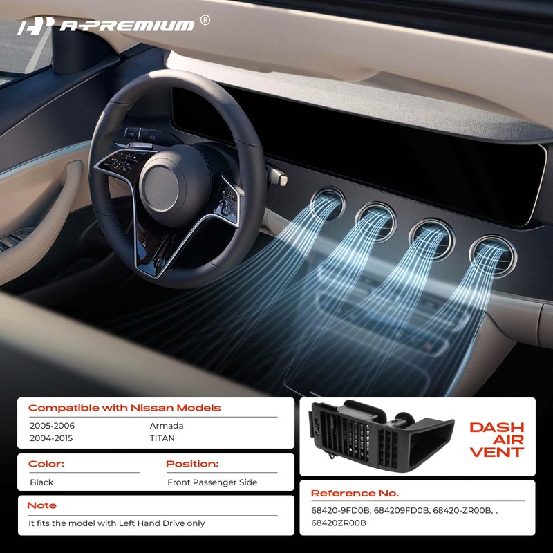 A-Premium Dash A/C Air Vent Panel Assembly Compatible with Nissan