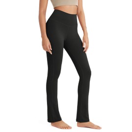 ODODOS Cloud Feeling Straight Leg Pants with Back Pocket for Women, High Waist Casual Lounge Yoga Pants, 28" Inseam, Black, Large