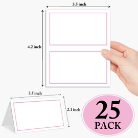 Pink Border Place Cards, Set of 25 Tent Name Cards for Table Setting, Food Label for Wedding, Baby Shower, Birthday Dinner Party Supplies -009