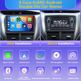 8 Core 4+64GB【Support SIM Card】 Android 13 Car Stereo Double Din Radio with Wireless Carplay Android Auto, 10 Inch Android Radio WiFi, GPS Bluetooth 5.0 AM/FM/RDS Mic Backup Camera EQ DSP