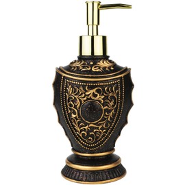 Vintage Soap Dispenser with Baroque Decor - Resin - Black and Gold Painted Lotion Dispenser for Bathrooms, Kitchen Counters, Beauty Shops, Hotels (10 oz/300 ml, Black & Gold)
