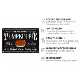 Homemade Pumpkin Pie Metal Tin Sign Fall Decorations For Home Kitchen Farmhouse Autumn Thanksgiving Wall Decor 8x12 Inch