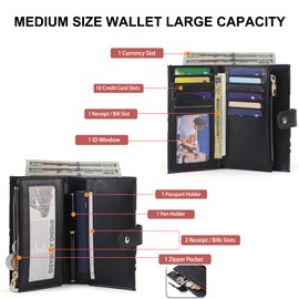 yiijay Womens Wallet RFID Blocking Vegan Leather Trifold Clutch Credit Card Holder Ladies Travel Wallet Purse with Pen Holder, 2Cow Print Black, Rfid Wallet