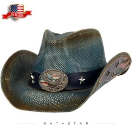 HAT STAR Men's & Women's Blue Eagle Western Style Cowboy Cowgirl Straw Hat