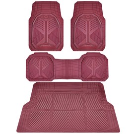 CAR PASS Heavy Duty Rubber Car Mats with Cargo Liner, Deep-Dish Car Floor Mats and Trunk Mat All Weather, Universal Trim-to-Fit for SUVs Trucks Sedans, Waterproof Anti-Slip, Trimmable V12 Burgundy