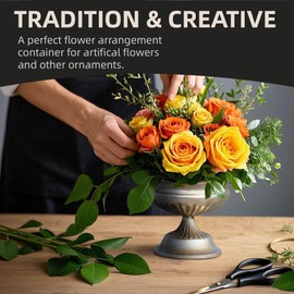 WORTH Silver Color Urn Vases for Centerpieces Set of 2 (Large:8.8" H. x 7.8" Dia. & Small:6.1" H. x 7.8" Dia.), Classic Metal Trumpet Flower Pots for Table, Bowl Vase for Wedding Party Event Home Deco