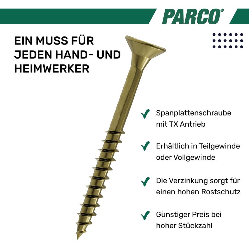 Parco Chipboard Screws with Countersunk Head, 1094x70