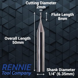 2mm x 8mm Flute x 1/4" Shank Solid Carbide Spiral 2 Flute Up Cut Router Bit for Wood, Hard Wood, PVC & Acrylic (2mm x 8mm Flute)
