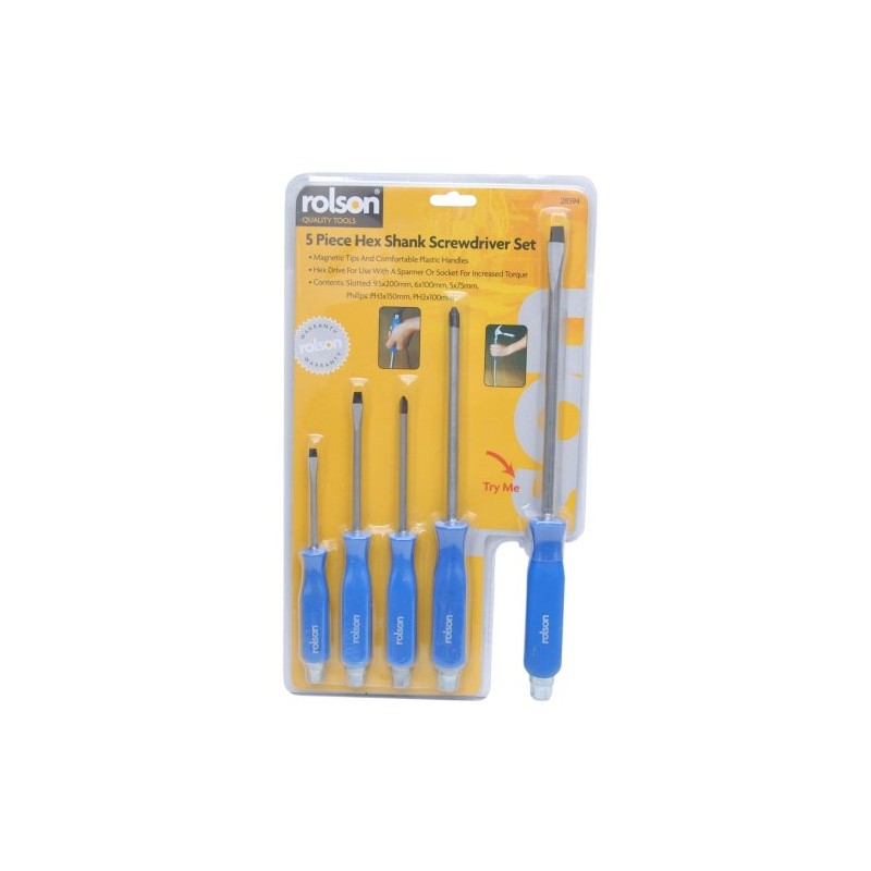 Rolson 28594 5 pc Hex Shank Screwdriver Set