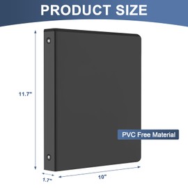 1 Inch 3-Ring Binder with 2 Interior Pockets, Heavy Duty 1" Round Ring Binder Holds 200 Sheets of US Letter Size 8.5'' x 11'' Paper for Office/Home/School 12-Pack (Black, 1 Inch)