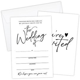 HUQIL Minimalism Wedding Invitations Cards for Mr & Mrs Ideal for Weddings Bridal Shower Black and White Invites Party Favor & Supplies Double-Sided Fill In Style 25 Pcs with Envelopes - FS631
