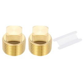 PATIKIL 1/2" NPT Male Brass Square Plug Fittings Set, 5Pcs Cored Thread Square Head Pipe Fittings Tubing End Sealing Cap with PTFE Tape for Boat, Drain Plug, Gas, Fuel Line