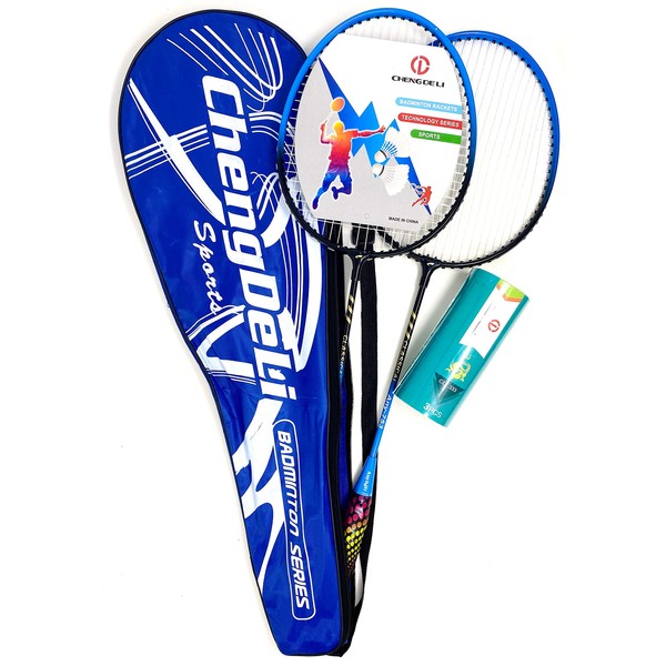 TJ Global Premium Quality Badminton Racquet, Pair of 2 Rackets with 3 Shuttlecocks and Carrying Bag Included, for Professional & Beginner Players, Lightweight Carbon Fiber (Blue)