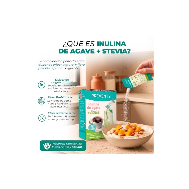 STEVIA+INULINA Endulzante con Fibra Prebiótica, Caja 40 Sticks