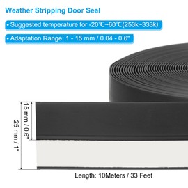 PATIKIL Silicone Seal Strip, 33FT Self Adhesive Door Draft Stopper 25MM Silicone Soundproof Gap Replacement Strip Roll for Window, Door, Black