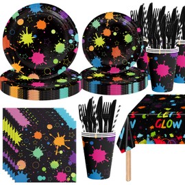 141Pcs Neon Birthday Party Decorations for 20 Guests - Tableware Glow Neon Party Supplies Plates and Napkins Forks Cups Cutlery Tablecloch for Baby Shower Birthday Decorations