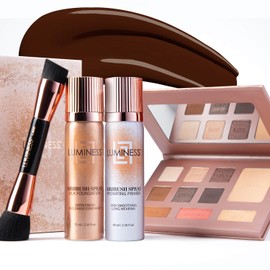 LUMINESS Face Time All In One Makeup Kit - Includes Face Palette, Airbrush Foundation, and Makeup Brush - Long-Wearing, Silky, Soft, Easy to Blend, 3-PC Make Up Set (16 - Light Rich)