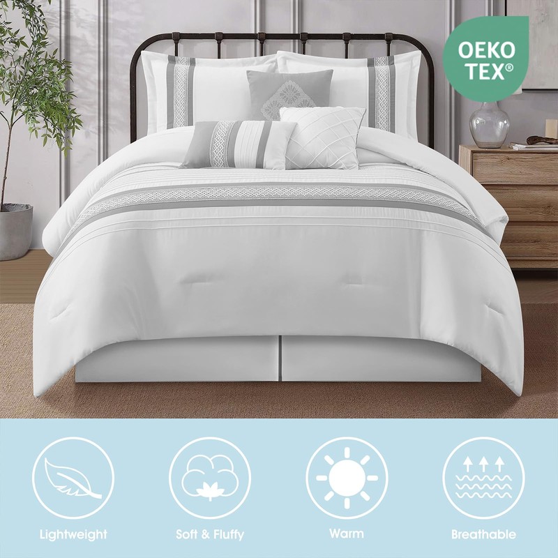 LANCO MODERN LIFESTYLE 7 Piece Comforter Set, Grey White, Queen