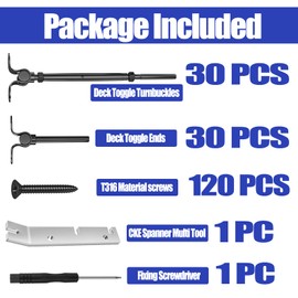 CKE 30 Pairs 1/8" Black Cable Railing Hardware Kit Swage Toggle Turnbuckle for Wood Post, T316 Stainless Steel Black Deck Cable Railing System Angle 180° Adjustable Deck Railing for Stairs BCR25