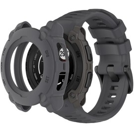 QHBAMD Silicone Watch Band Compatible for Garmin Instinct E 40mm/45mm - Soft Breathable Waterproof Strap for Men Women, Adjustable Sport Wristband with PC Case Bumper (Graphite Grey,40MM)