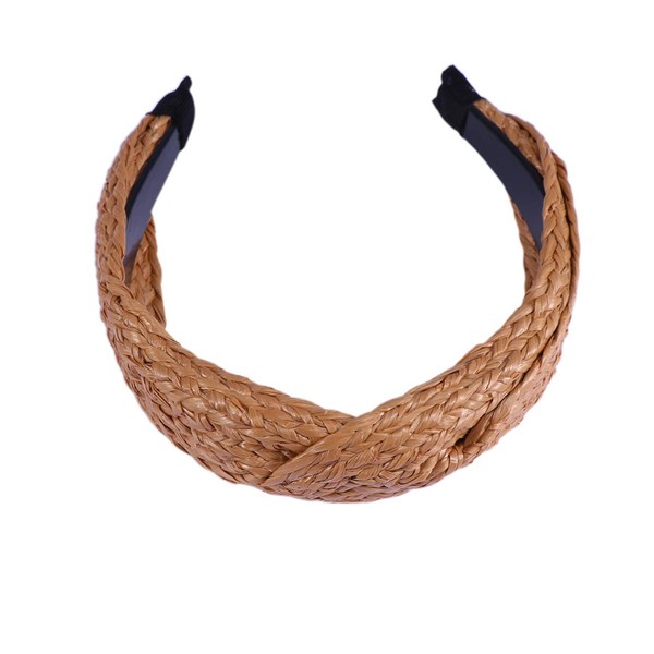 Minkissy Knot Turban Woven Headband for Women Straw Headwear Cross Edge Style