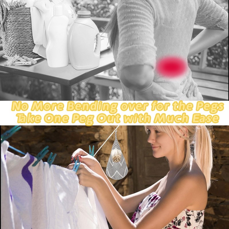 Peg Bag for Washing Line with Hanger, Washable Conical Peg