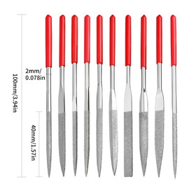 10 Pcs Diamond Needle File Set, Mini Needle Jewelry File Set, 150 Grit Diamond Needle File Set Precision Hand Tool Kit for Metal Wood Ceramic Jewelry Carving, 100mm x 2mm
