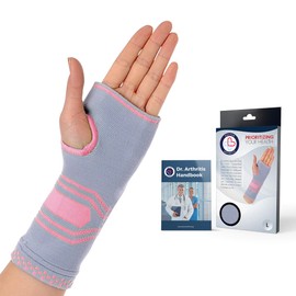 Dr. Arthritis Doctor Developed Wrist & Hand Compression Sleeve Support Brace, Palm Protector with Gel Pad, Optimum comfort for Carpal Tunne Pink Grey, Large