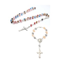 Floatdream Pack of 2 Cross Pendant Rosary Necklace, Alloy Rosary Necklace, Rosary Bracelet, Suitable for Easter, Thanksgiving, Christmas