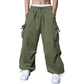 Susclude Cargo Pants for Men Baggy Sweatpants Casual Parachute Pants Men with Pockets Green