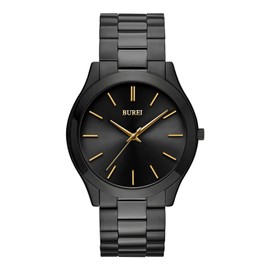 BUREI Men Watches Fashion Business Stainless Steel Analog Quartz Waterproof Wrist Watches for Men (Golden Black)