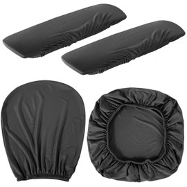 Tallew 4 Pcs Office Chair Covers Set Computer Universal Protective Stretchable Chair Seat Covers Desk Armrest Cover Pads Office Cushion Backrest for Rotating(Regular,Dark Grey)