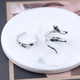 Wendalern Gothic Silver Snake Rings Open Adjustable Snake Rings Stacking Snake Animal Band Rings Vintage Snake Midi Index Finger Rings Tiny Snake Rings Set Jewellery for Women (Pack of 2),