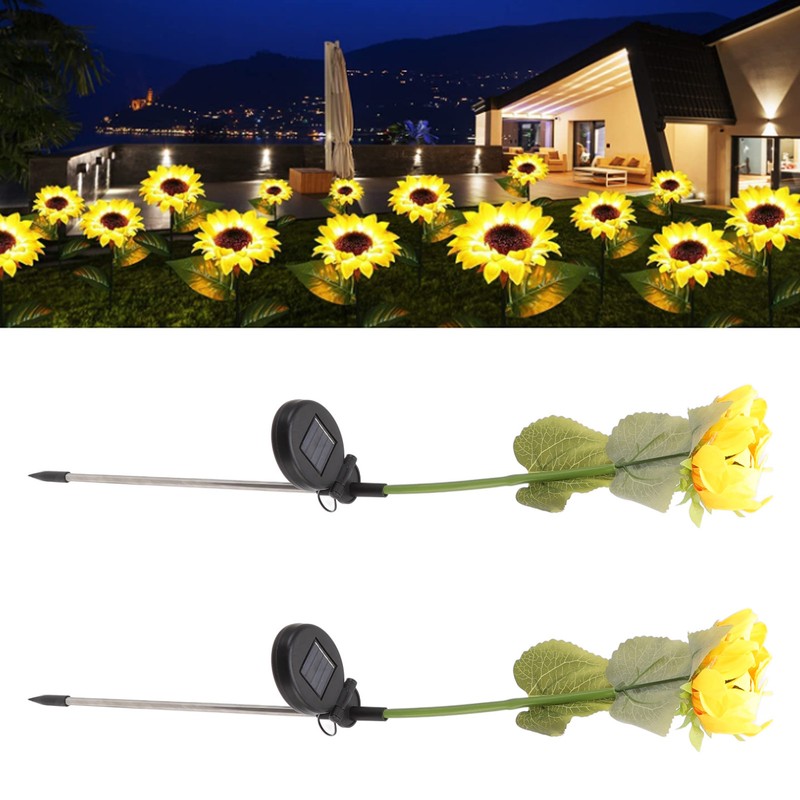 2Pcs Sunflower Solar Lights IP65 Waterproof Low Power Consumption LED