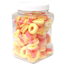 Sarah's Candy Factory Freeze-Dried Peach Rings Candy - Crunchy & Sweet, Large, Freshness, Halal, Gift & Snack in Reusable Jar Container 12 Oz