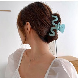 Cybche Large Hair Claw Clips Blue Acrylic Wavy Claw Clips Matte Plastic Hairclip Large Blue Hollow Hair Barrette Nonslip Thick Hair Clips Accessories for Women Headdress