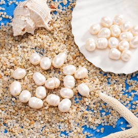 CREATZONE 100pcs Natural Freshwater Pearl Beads 5-6mm Rice Oval White Pearls Genuine Real Cultured Pearl Beads for DIY Jewelry Making, Hole: 0.7mm