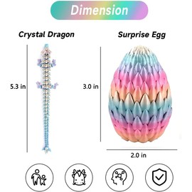 SHUWND 4PC 3D Printed Mini Dragon in Egg,Dragon Eggs with Dragon Inside,Crystal Dragon Fidget Toys,Mystery Dragon Egg Fidget Toy,Full Articulated Dragon Crystal Dragon in Egg (4pc-B)