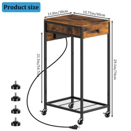 2 Tier Computer Tower Stand, Adjustable Printer Stand with Charge Station and USB Charging Port, PC Tower Stand CPU Holder Cart with Rolling Lockable Wheels for Home Office Fax, Brown