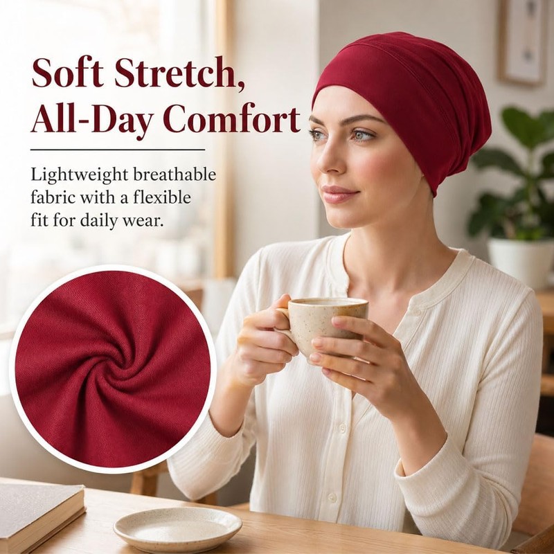 Soft Stretch Turban Cap for Women, Lightweight & Breathable Head