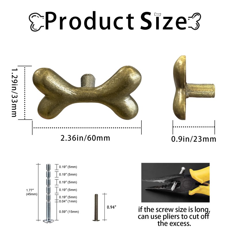 KYIEN Cute Dog Bone Cabinet Knobs, 6Pcs Bronze Single Hole