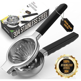 Stainless Steel Lemon Squeezer - Metal Citrus Juicer - Lime Lemon and Fruit Juicer with Silicone Handles - Large Manual Citrus Press Juicer - Hand Held Squeezer - Ergonomic Design with Solid