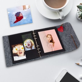 DIY Photo Album, Vintage Felt Scrapbook Album with 30 Black Pages, Photo Book for DIY Valentine's Day Birthday Anniversary Gift Women, Grey, Felt Products (19 x 18.5 cm)