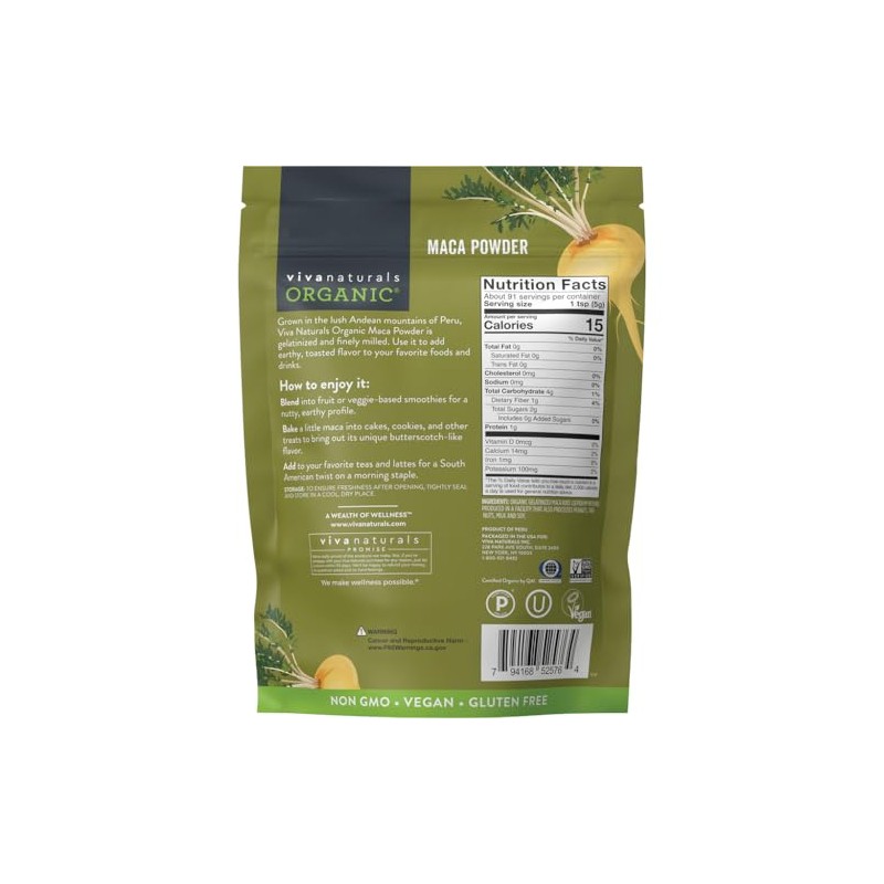 Viva Labs Organic Maca Powder Gelatinized for Enhanced Bioavailability, Non-GMO,