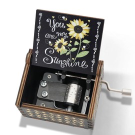 You are My Sunshine Music Box Hand Crank Vintage Wood Engraved Music Boxes, Musical Gifts for Wife Mother Boyfriend Girlfriend Friend Birthday Christmas Anniversary Valentine's Day Mothers Day