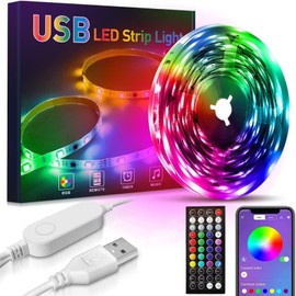 XIAOOHO USB 16.4ft LED Light Strips,Smart LED Strip Lights for Bedroom16 Million Colors, 150 Light Beads, 3 Control Ways(APP+Remote Control+Control Box)